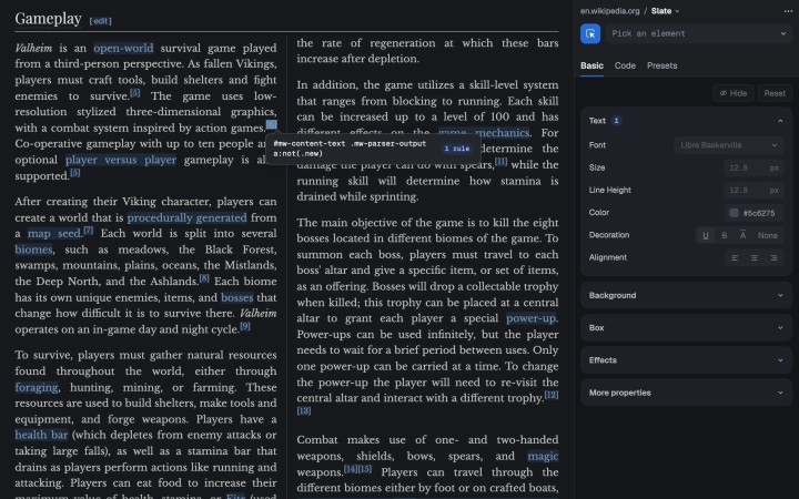 The Basic tab, picking a link in a Wikipedia article
