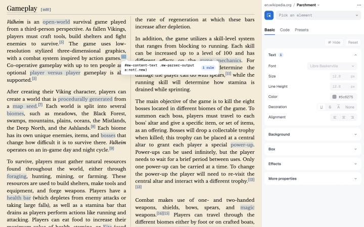 The Basic tab, picking a link in a Wikipedia article
